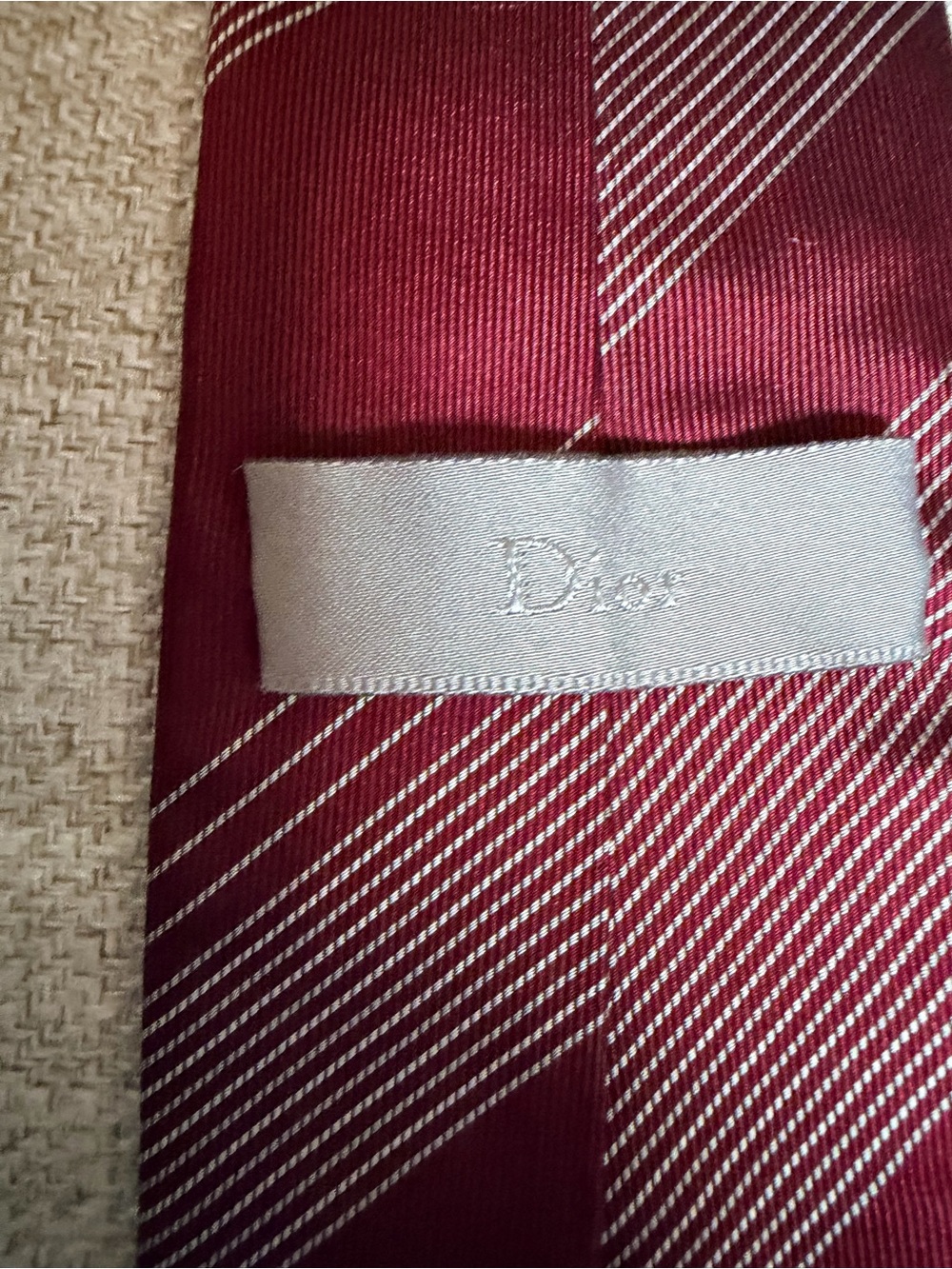 Dior Burgundy Striped Silk Tie with White Pinstripes AUTHENTIC